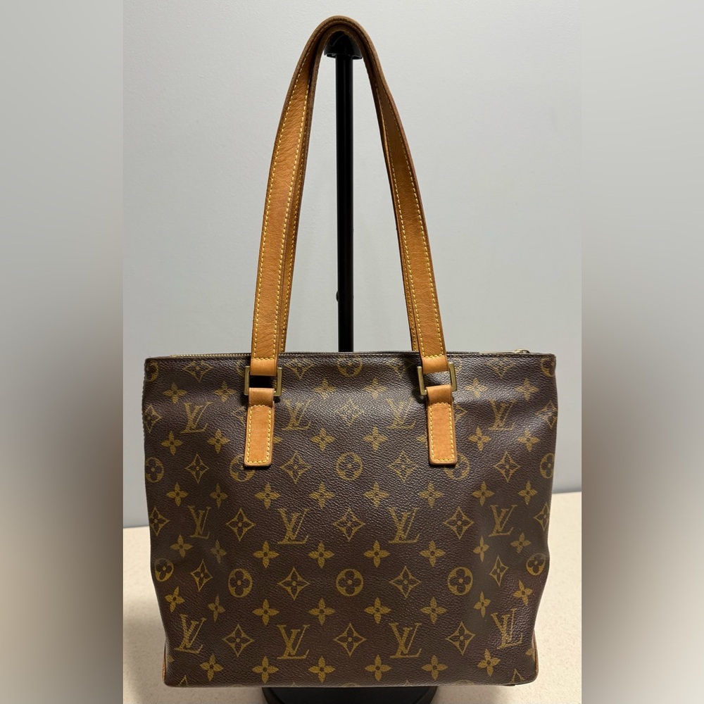 Louis Vuitton Brown Monogram Canvas Tote with Tan Leather Handles